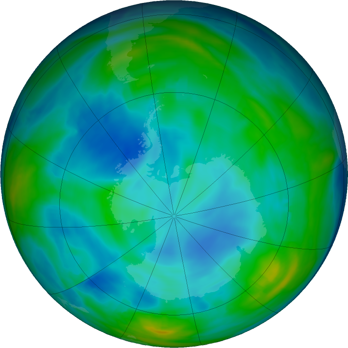 Antarctic ozone map for 01 July 2019